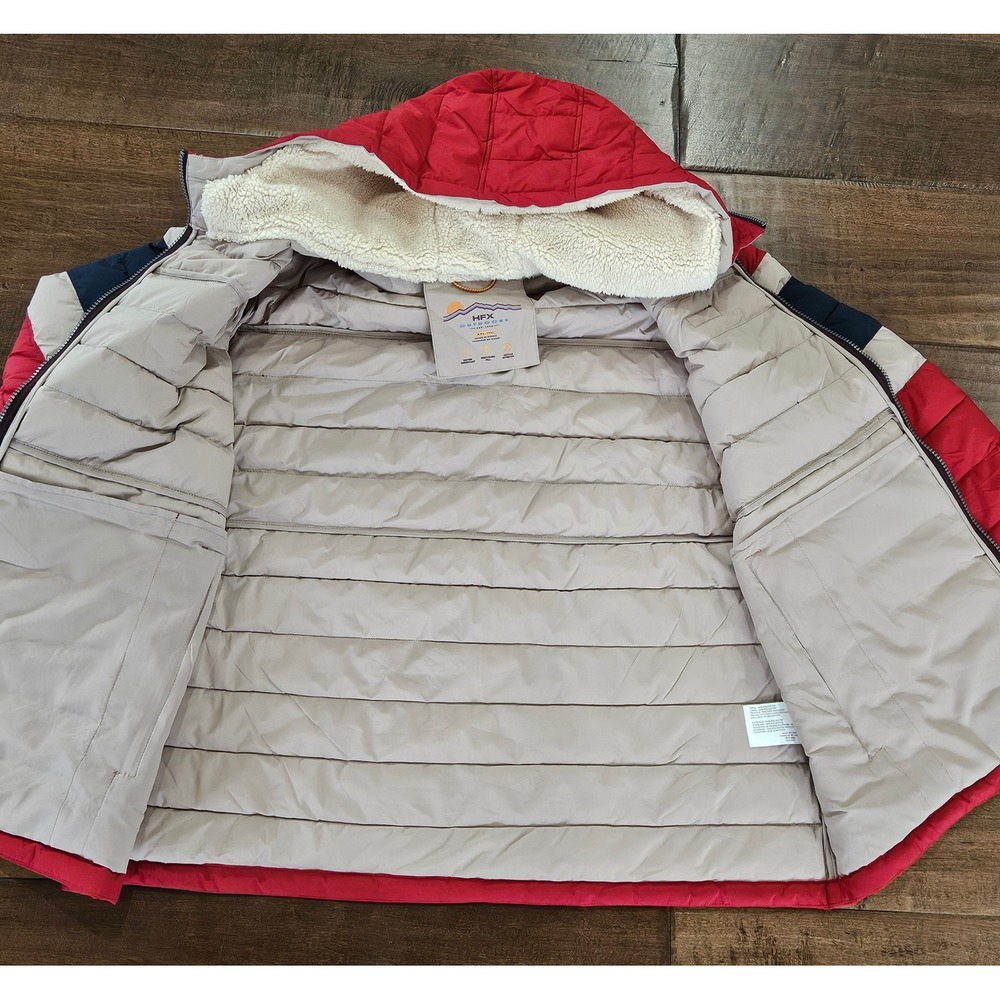 Cozy Sherpa Hood Lightweight XXL Red Colorblock Puffer Jacket Water Resit Coat - Picture 12 of 13